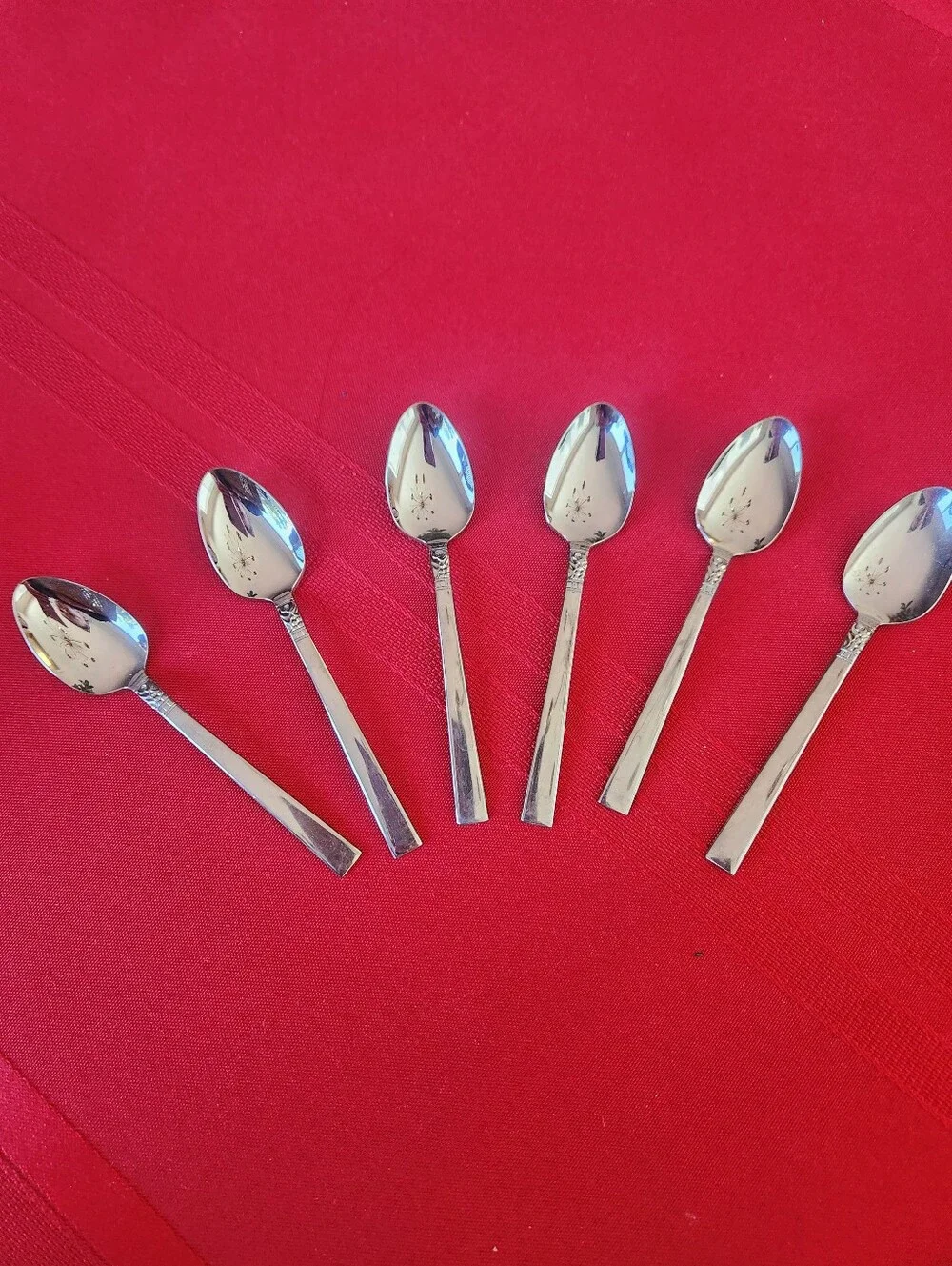 Vintage Mid-Century Modern Hammered Silver Demitasse / Espresso Spoons  Set of 6